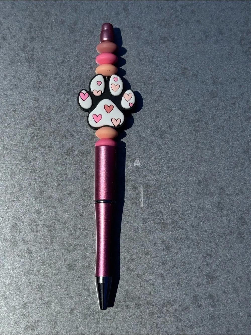 Pink Paw Bead Top Ballpoint Pen -